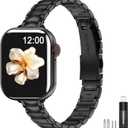 MioHHR Thin Metal Bands Compatible with Apple Watch Band Ultra3/2/1 Series 11 10 9 8 7 6 5 4 3 2 1 SE3/2/1,Slim Narrow Stainless Steel Strap for Women iWatch 49mm 46mm 45mm 44mm 42mm 41mm 40mm 38mm (Black)