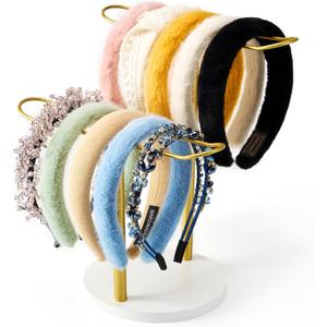 MoyRetty Headband Holder(Wooden Base), 2-Tier Metal Organizer Hair Hoop Display Stand Storage Hair Ropes Bow Accessories Bracelets Bangles Bedroom College Dorm Decor for Girls Women-Gold