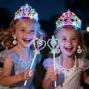 DUDUCOFU Princess Kids Jewelry for Girls Light Up Princess Crowns Wands, 40 Pcs Dress Up Accessories with Necklaces Rings Clip on Earrings for Girls Costumes Jewelry Toys Gift