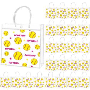 Kidum 26 Pcs Softball Goodie Bags Clear Softball Treat Bags Sport Theme Party Favor Bags for Team Snack Birthday