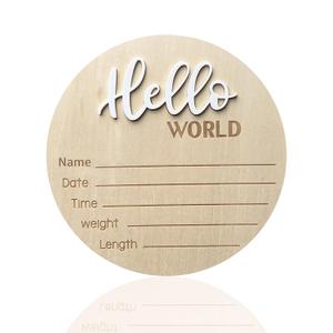 Baby Announcement Sign, 5.9 Inch Wooden Hello World Newborn Signs, Birth Announcement Sign, Baby Shower Hospital Nursery for Newborn Boys and Girls (White)