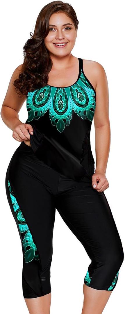 LALAGEN Womens Plus Size Swimsuits 2026 Modest Rash Guard Capris Tankini Bathing Suits Two Piece Bathing Suit Swimwear (XXXL)