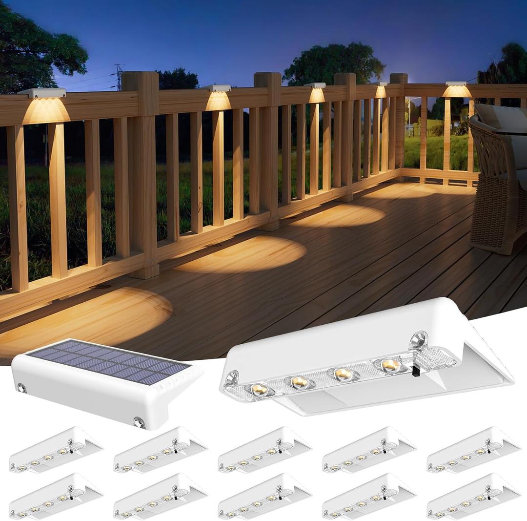 VOLISUN Solar Deck Lights 12 Pack, Warm White Glow LED Large Size Lamp, IP65 Waterproof Step Lights Outdoor for Deck, Step, Fence, Railing, Wall and Stairs (White)