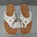 ONCAI Women's Flat Flip Flops Size 10 Summer Trendy Dressy Beach Cute Pool Vacation Essentials Sandals Studded Faux Leather White/Khaki Walking Rivet Sandalias with Waterproof Outdoor Rubber Sole