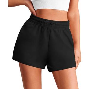 PINSPARK Womens Sweat Shorts Casual Soft Athletic Short Elastic Waisted Comfy Lounge Shorts Activewear 3" with Pockets (Black, XXL)