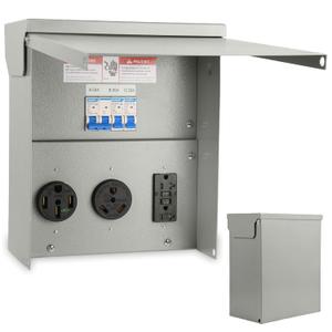 RV Electrical Outlet Panel with Breaker Temporary Power Outlet Panel RV Circuit Breaker Box with 20,30,50-Amp Receptacle Installed Weatherproof RV Power Outlet Box