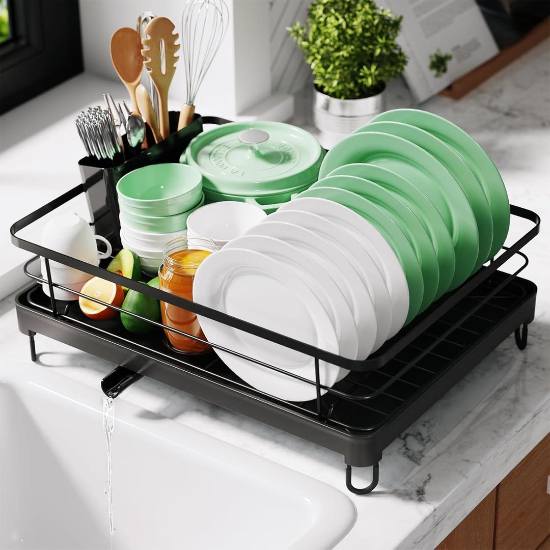 Kitsure Dish Drying Rack for Kitchen Counter, Stainless Steel Sink Organization and Storage Essentials with Cutlery Holder, Home and Appartment Decor, 12.7''W x 16.7''L, Black Kitsure Dish Drying Rack for Kitchen Counter, Stainless Steel Sink Organization and Storage Essentials with Cutlery Holder, Home and Appartment Decor, 12.7''W x 16.7''L, Black