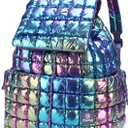 Quilted Backpack for Women, Lightweight Travel Gym Bag, Hiker Pack Drawstring Padding Backpacks, Puffer Travel Bag for Casual Daypack (Dazzling Purple)