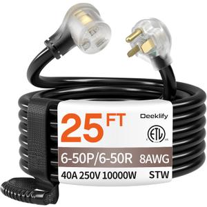 25FT 40 Amp 8 Gauge 3 Prong Welder Extension Cord, NEMA 6-50P to NEMA 6-50R, Heavy Duty 250V Welding Extension Cable with LED Indicatorfor Lincoln, Plasma, Miller, STW, ETL Listed