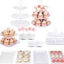 Pack of 10 NWK Dessert Stand Set with 2X Large 2-Tier and 2X Large 3-Tier Cupcake Stands, 4 x Appetizer Trays, 2 x Cake Pop Stands, for Birthday Baby Shower Party Decorations (White)