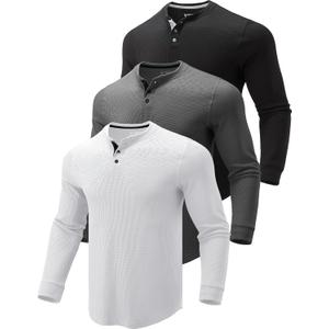 Liberty Pro 3 Pack Men's Waffle Henley Long Sleeve (Black, XL)