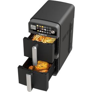 10-QT Dual Large Air Fryer, XL 2-Basket Air Fryer, 10-in-1 Technology Double Cooks 4 Foods at Once, Smart Finish & Match Cook, Air Fry, Broil, Bake, Easy Meals, Easy Clean and Dishwasher Safe, Black