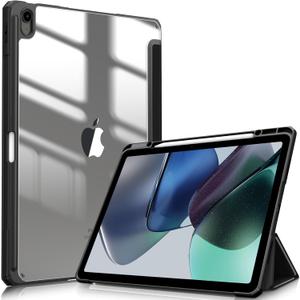 Fintie Hybrid Slim Case for iPad Air 13-inch (M3) 2025, (M2) 2024 - [Built-in Pencil Holder] Shockproof Cover with Clear Transparent Back Shell, Black