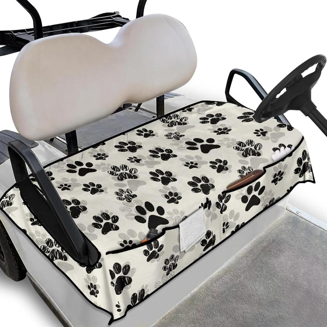 Universal Golf Cart Seat Covers for Women Men Non-Slip Golf Cart Seat Towel Blanket Golf Cart Accessories (1-Dog Paw Print)