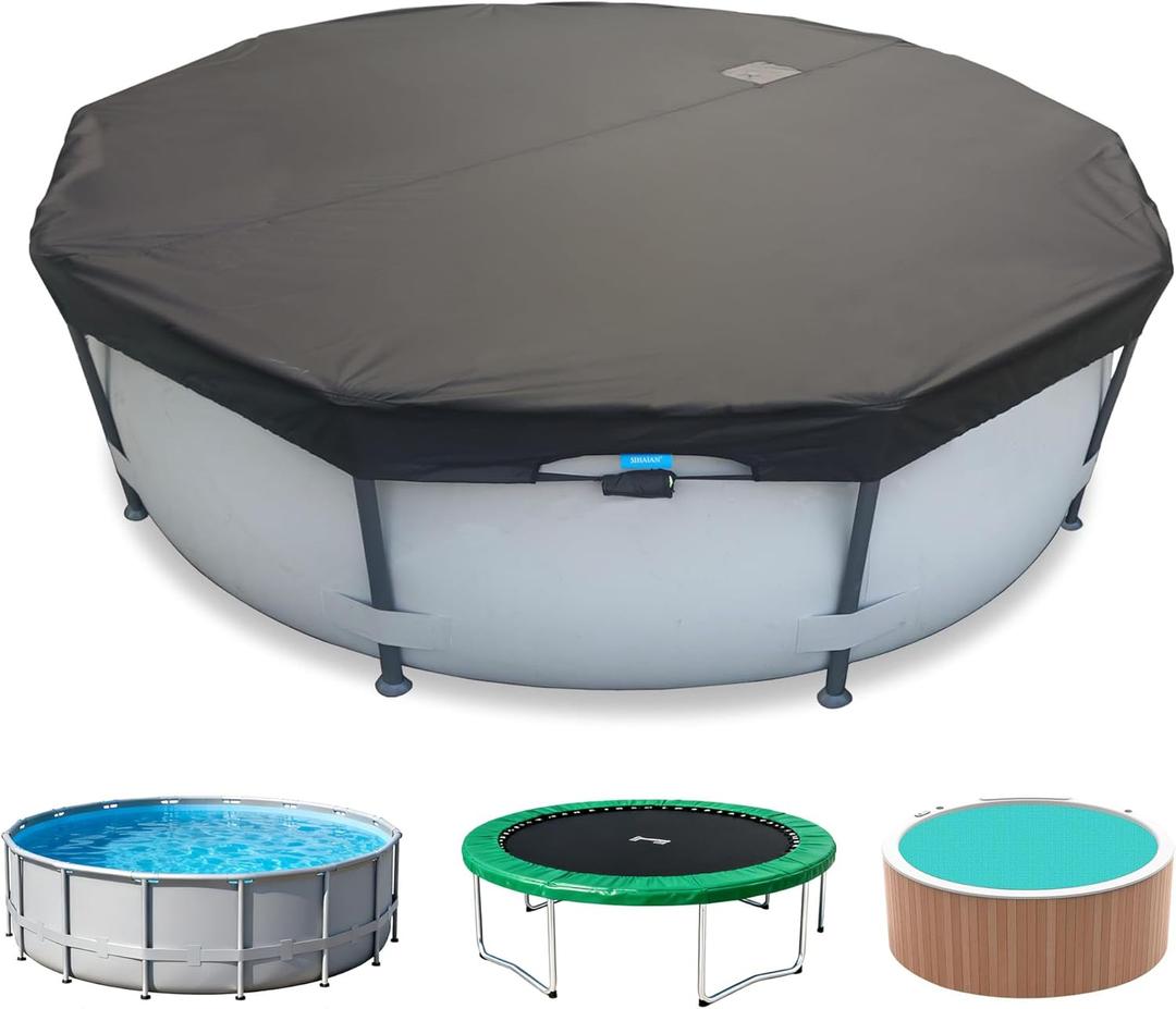 14 Ft Pool Cover, with Automatic Drain Round Pool Cover, One-Piece Quick Installation and Removal Above Ground Pool Cover, Preventing Waterlogging, UV Protected Solar Swimming Pool Cover (Black)