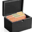 DRASTAR Index Card Holder 3x5, Wooden Index Card Organizer Box with 45 Index Card Dividers, Flashcard Notecard Holders for Home Office, Black