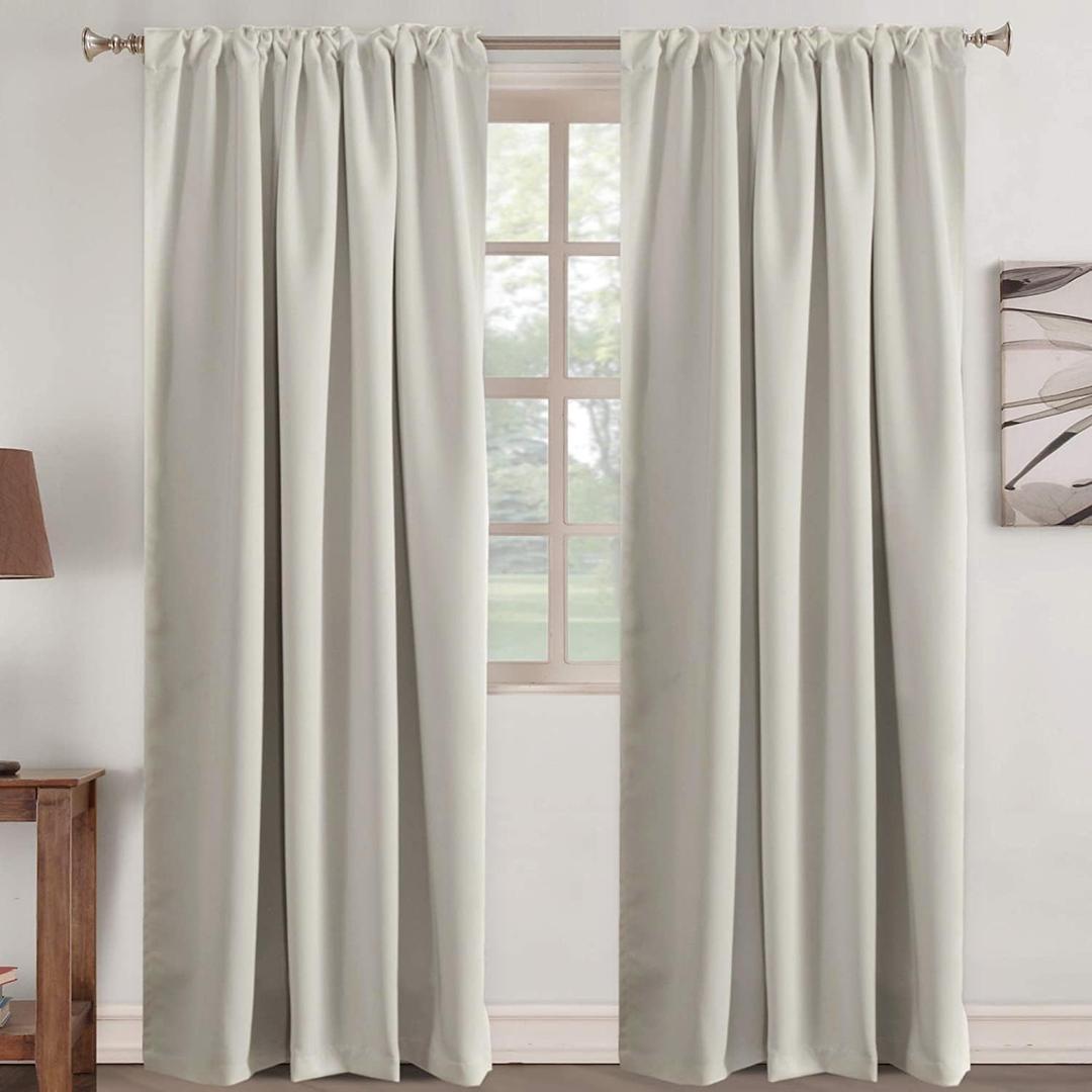 Turquoize Cream Beige Blackout Curtains Thermal Insulated Room Darkening Curtains for Living Room 84 Inch Length Back Tab/Rod Pocket Black Out Curtains, 52" W x 84" L, Cream Beige