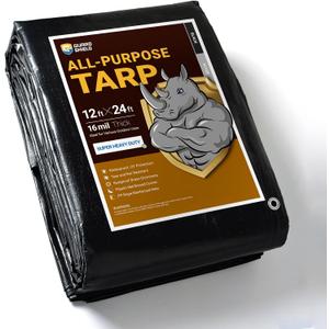 GUARD SHIELD Super Heavy Duty Black/Silver Ploy Tarp Cover 12x24 Feet Waterproof Tarps 16mil Thick UV and Tear Resistant Tarpualin