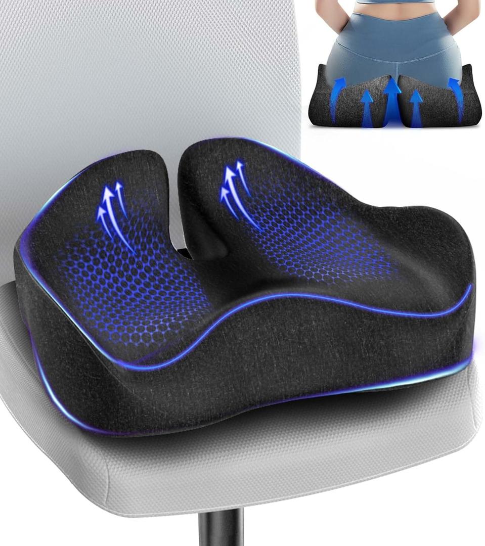 Seat Cushion, Memory Foam Pressure Relief Coccyx Cushion for Tailbone Pain, Extra-Large Butt Pad for Office Chair, Car Seat, and Gaming Chair Pain Relief, Extra Cover (Gray)