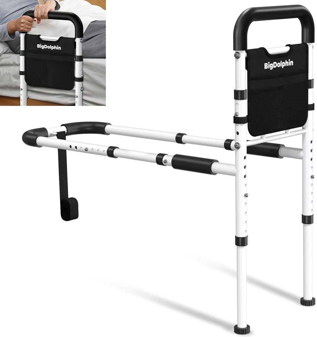 Bed Rails for Elderly Adults Safety - ASTM Approved, 350 LBS Capacity, Tool-Free Assembly, Non-Slip Ergonomic Handle with Storage Pocket, Safe Bed Rails for Seniors