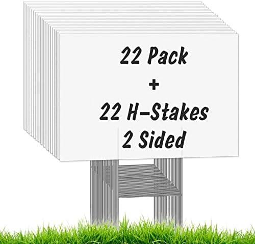 22Pcs Blank Yard Signs with Stakes, IKAYAS 17X12inch White Garden Yard Signs Yard Sale Signs Corrugated Plastic Signs for Party Decorations,Garage Sale, Guidepost, Open House