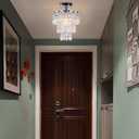 FRIXCHUR Small Crystal Chandelier Led Crystal Ceiling Lights 3 Tiers Crystal Raindrops Chandelier Pendant Lighting Fixture Decoration for Bedroom Hallway Living Room,Chrome,E26