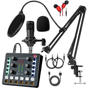 Podcast Equipment Bundle, BM-800 Recording Studio Package with Voice Changer, Live Sound Card - Audio Interface for Laptop Computer Vlog Living Broadcast Live Streaming