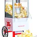 Nostalgia Vintage Hot-Air Popcorn Maker Machine - Makes Up to 12 Cups - Oil-Free - Healthier Popcorn - Classic Stand-Up Cart With Wheels - Includes Kernel Measuring Cup - White & Red