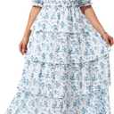 Plus Size Summer Dresses 2026 - Floral Milkmaid Puff Sleeve Casual Ruffle Tiered Maxi Long Sundress
