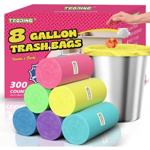 300 Count 8 Gallon Trash Bags - Heavy Duty Medium Garbage Bags 30 Liter Unscented 0.94 Mil Thick & Leakproof Wastebasket Liners for Kitchen Bathroom Home