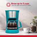 Holstein Housewares 5 Cup Drip Coffee Maker Compact and User-Friendly with Auto Pause & Serve, Reusable Filter, Measuring Spoon & Glass Carafe, Office & Dorm Use, Teal