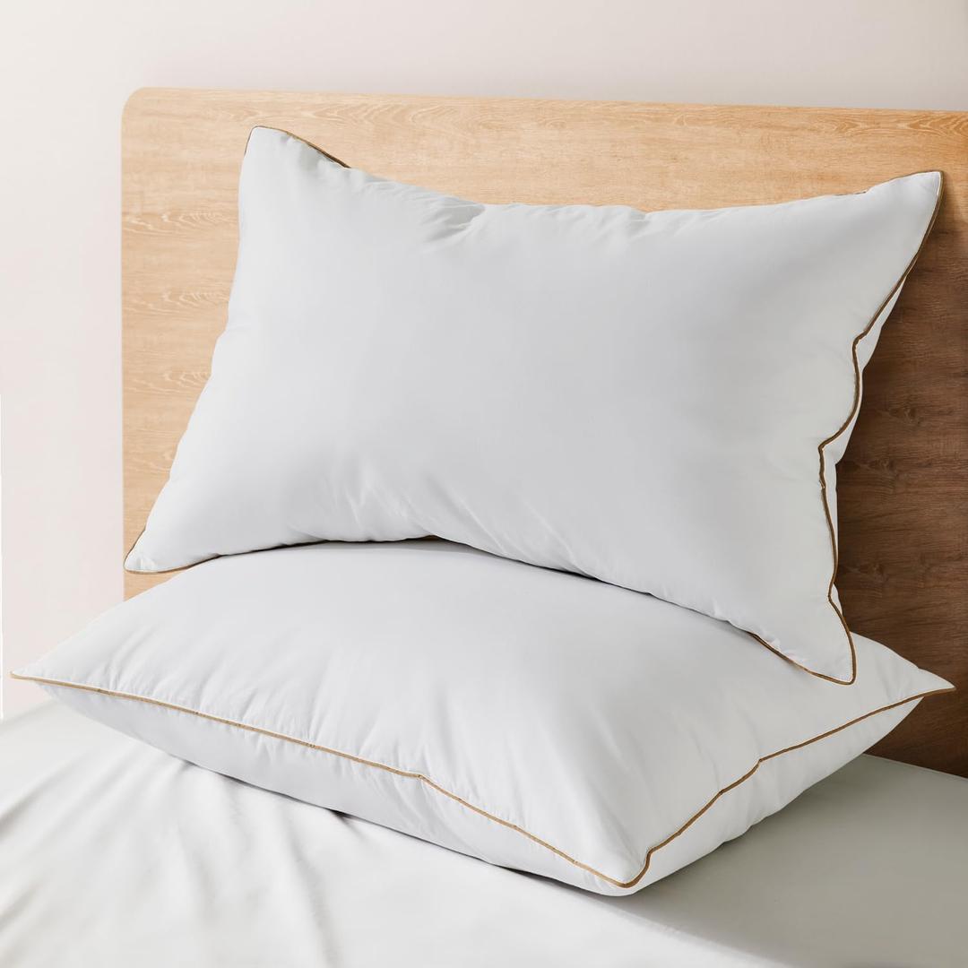 Dreamhood Goose Feather Down Pillows for Sleeping Soft Bed Pillow Standared Size Set of 2 Cooling Down Pillows for Twin Bed Made in USA with 100% Cotton Cover 20 x 26 Inches (Standard (Pack of 2))