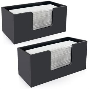 Paper Towel Holder Countertop, Acrylic Bathroom Paper Towel Holder, Black Napkin Holder for Kitchen, Countertop Multifold Z-fold C-fold,Trifold Paper Hand Towel Dispenser for Bathroom Toilet (2)