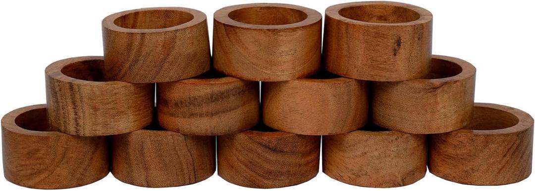 SAMHITA Handmade Acacia Wood Napkin Ring Set of 12 for Dining, Anniversary, Birthday, Christmas | Napkin Ring for Home and Kitchen Dcor