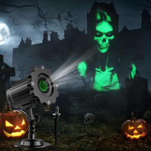 Halloween Projector Lights Outdoor Indoor - 3D Dynamic Green Skull Ghost Projector Decorations Lights, Waterproof Halloween Light for Window, Ground, Roof, Wall,Cemetery, Halloween Decor