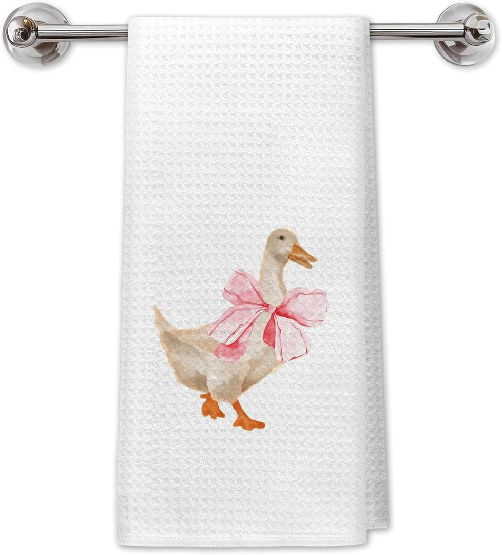Coquette Pink Bow Duck Kitchen Towels, Ducks Lover Gifts Dish Tea Towels for Kitchen Decor, Duck Gifts for Women Decorative Hand Towels for Bathroom, 16x24 Inch
