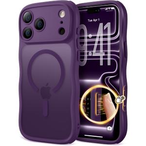 for iPhone 17 Pro Max Case for Women Girls,Compatible with MagSafe,Camera Control,Full Camera Protection, Cute Wave Magnetic Phone Case for iPhone 17 Pro Max,Dark Purple