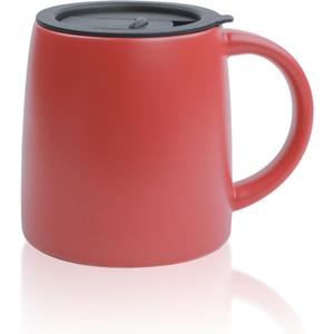 Classic Mug, 14 oz Large Coffee Mug with Handle, Ceramic Porcelain Tea Cup, Smooth Matte (Sliding Lid, Red)