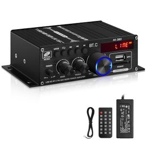AK-380 USB SD BT.C FM AUX Audio Power Amplifier 400W+400W 2.0 CH HiFi Stereo AMP Speaker Bluetooth 5.0 Amp Receiver with 12V 5A Power Supply,FM Antenna for Car Home Bar Party