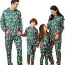 ANGELGGH Matching Family Christmas Onesie Pajamas, Cute Vacation Print One Piece PJs, Hooded Holiday Loungewear with Pockets (Men, M, Green Elf(with Pockets))