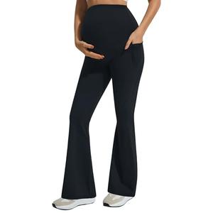 JOYSPELS Smooth Feeling Flare Maternity Leggings Over The Belly with Pockets Soft Bootcut Pregnancy Yoga Pants Black S