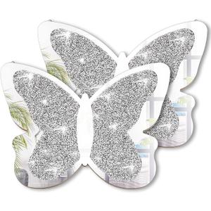 Vesici 2 Pieces Butterfly Shaped Mirror Crystal Crushed Diamond Silver Mirror Silver Wall Decor for Living Room Modern Decorative Artwork for Nursery Wedding Decor(11.8 x 8.8 Inch)