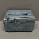 BOYATU Travel Makeup Bags Cosmetic Organizer Bag: 3-Set Large Capacity Make up Bag - PU Leather Toiletry Bags for Women - Wide Open Portable Pouch with Divider & Handle (01-Light Blue)