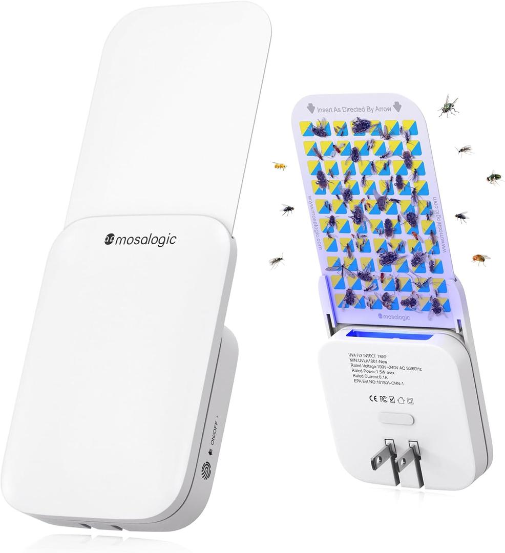 Mosalogic Fruit Fly Traps for Indoors Gnat Trap for House Indoor- 600 Sqft Protection Area UV Fly Insect Trapper for Fruit FliesGnatMosquitoand Other Flying Insect Plug in Bug Killer White