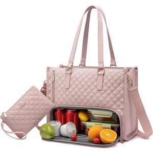LOVEVOOK Lunch Tote Bag for Women, 15.6 Inch Laptop Bag with Insulated Lunch Compartment, Quilted Large Capacity Computer Handbag with Purse for Business, Work, Nurse, Office, Collage, Casual