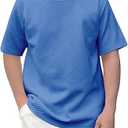 Haloumoning Boys Geometric Texture T-Shirts Kids Fashion Crewneck Short Sleeve Loose Tops Tees 5-14 Years (7-8 Years, Royal Blue)