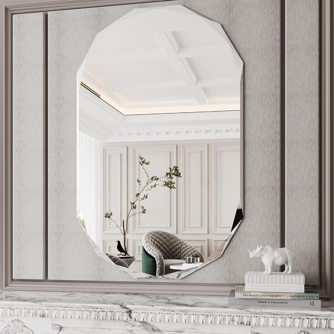AUYHM Frameless Mirrors,Bathroom Wall Mirrors for Over Sink, 30x48 Mirror Beveled Oval Mirror entryway Horizontal and Vertical