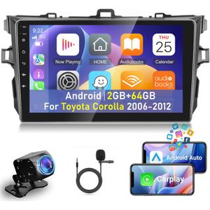  NHOPEEW Car Radio for Toyota Corolla 2006-2012 with Wireless Carplay and Android Auto - 9 Inch Touchscreen Android Car Stereo - 28 UI Themes/WiFi/GPS/SWC/Bluetooth + AHD Backup Camera