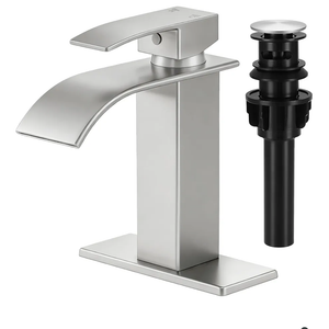 Bathroom Faucets Brushed Nickel Waterfall Bathroom Sink Faucet Modern Single Handle Bathroom Faucet for 1 or 3 Hole Mxier Tap Washbasin Faucet with Deck, Pop-up Drain and Supply Hoses