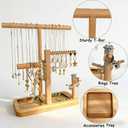 Solid Wood Jewelry Tower Organizer - 3-Tier Tree Holder Stand with 11 Earring Holes, 2 T-bar for bracelets Necklace or watches, Ring Tree & Display Tray 